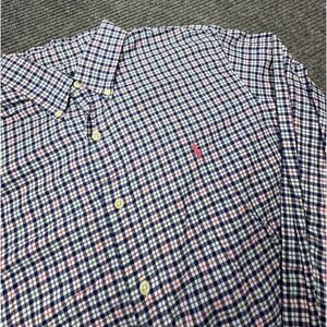 Ralph Lauren Shirt Mens Large Blue Pink Plaid Check Button Down Long Sleeve Pony